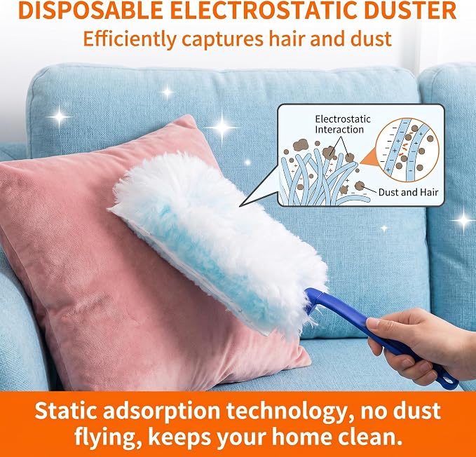 Dusters Refills 40 Count 360°Double-Sided 4X Microfibers Disposable Dusting Pads Compatible with Swiffer Duster Refill for Blinds Ceiling Fans Furniture Multi-Surface Dusting(Blue)