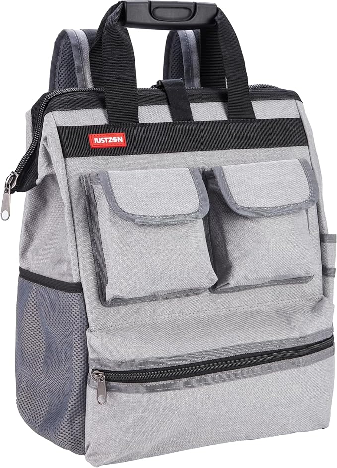Backpack Tool Bag with Padded Back Support Heavy Duty Tool Kit Carrier Storage Bags for Electrician, Plumber, HVAC, Cable Repairman