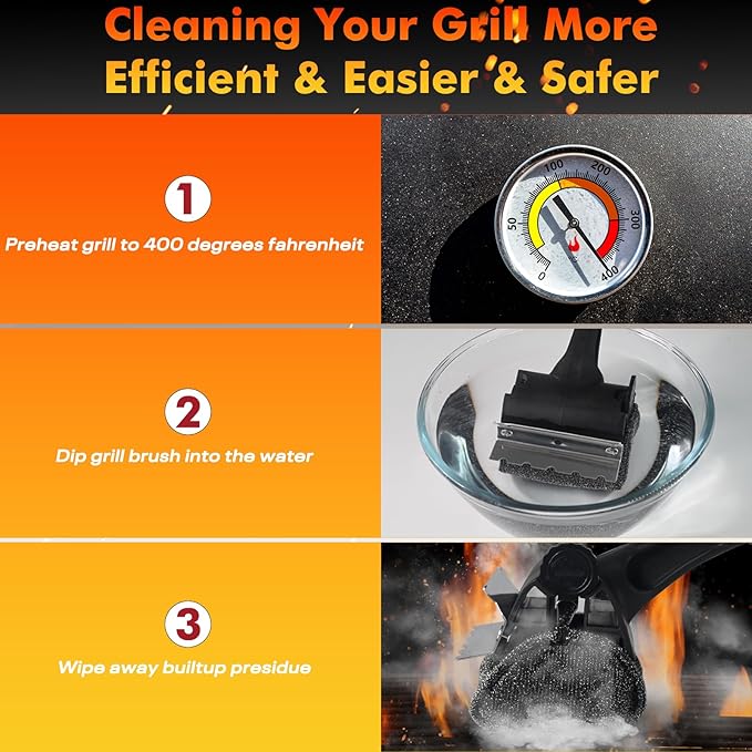 BBQ Grill Brush Bristle Free - Grill Cleaner Brush with Replaceable Heads for Cast Iron/Stainless Steel Porcelain/Gas/Charcoal Grates, Safe Grill Brush for Outdoor Grill, Grill Scraper Cleaning Brush