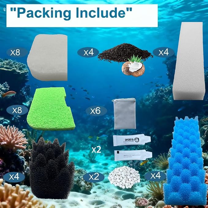 42 Packs 306/307 Canister Filter Replacements Compatible with Fluval 306/307 Aquarium Filters, Includes Filter Media Set with Biofoam, Activated Carbon, and Ceramic Rings, Upgraded Version