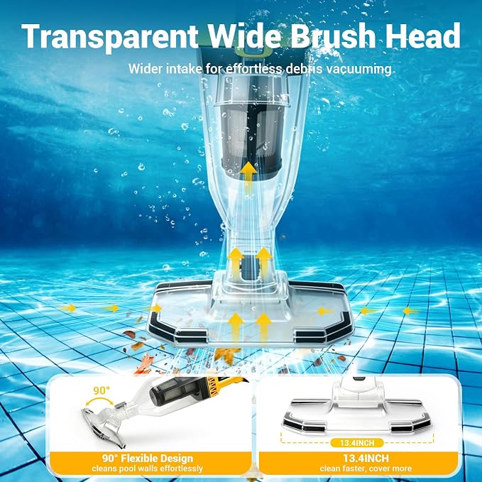 Pool Vacuum for Above Ground Pool Compatible with Dewalt 20V Battery, Cordless Pool Cleaner with 86' Extension Pole, 18.5 GPM Beast-Level Suction Efficient Leaf and Debris Removal (Tool Only)