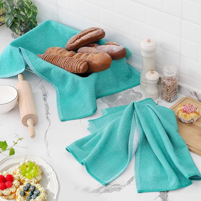 Homaxy Premium Kitchen Towels(18”x 28”, 3 Pack), Large Cotton Kitchen Hand Towels, Flat and Terry Dish Towels, 380 GSM Highly Absorbent Tea Towel Set with Hanging Loop, Teal