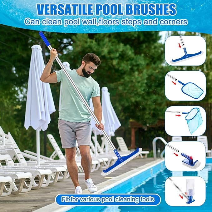 5 Pack Deluxe Swimming Pool Cleaning Kit Including Swimming Spa Jet Vacuum Cleaner Rotatable Scrub Brush Pool Brush Leaf Skimmer Net Half-Depth Fine Mesh Net with 55" Pole
