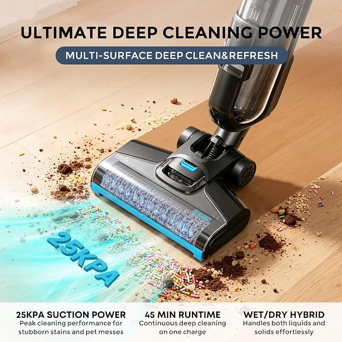 HAUSMEISTER Hydroflex Pro Max Cordless Floor Washer, 30KPA Wet Dry Vacuum Mop with Self-Cleaning Base, Vacuum and Mop Combo for Hard Floors & Pet Hair, 40Min Runtime