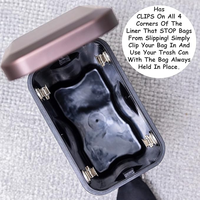 Homie Soft Close, Slim Trash Can 1.6 Gallon with Anti - Bag Slip Liner and Lid, Use as Mini Garbage Basket, Slim Dust Bin, or Decor in Bathroom, Restroom, Kitchen, or Bedroom (Bronze)