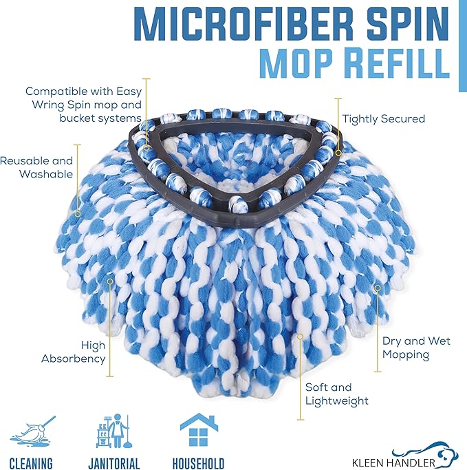 KLEEN HANDLER Microfiber Spin Mop Replacement Head Refills Compatible with O-Cedar EasyWring 1 Tank System, Blue, L (24-Pack)