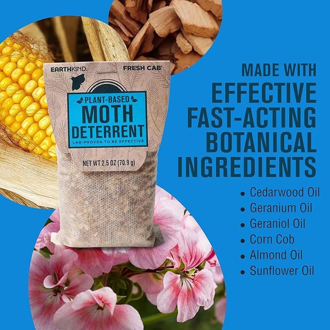 EarthKind Fresh Cab Moth Deterrent - Moth Deterrent for Closet, Pantry & More - DIY Pest Control Pouches - Cedarwood Oil & Geranium Oil - New Packaging - 6-Pack, Extended Release Pouch Pod