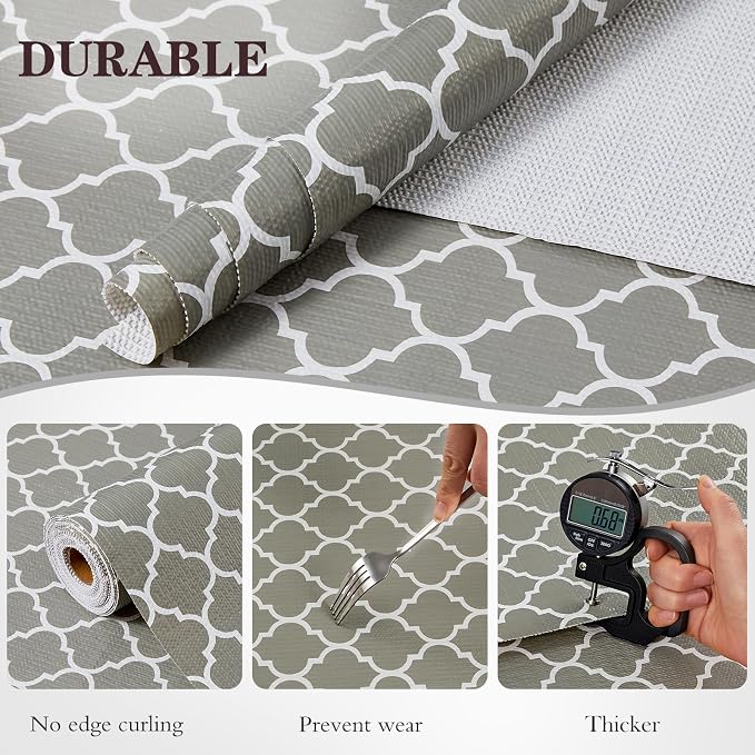 Drawer and Shelf Liner, Non-Slip Kitchen Cabinet Liners Non-Adhesive Thick Strong Grip Waterproof Washable Mats Protect Dresser Shelves Cupboard Bathroom Cabinets, Gray, 12 in X 20 FT