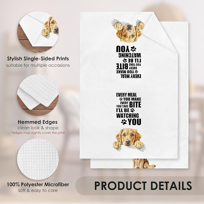 Golden Retriever Kitchen Towel Gifts for Dog Lovers Decorative Set of 2, Golden Retriever Dish Towels Dishcloths Tea Towels, Dog Microfiber Hand Towel for Kitchen Bathroom Decor 16x24