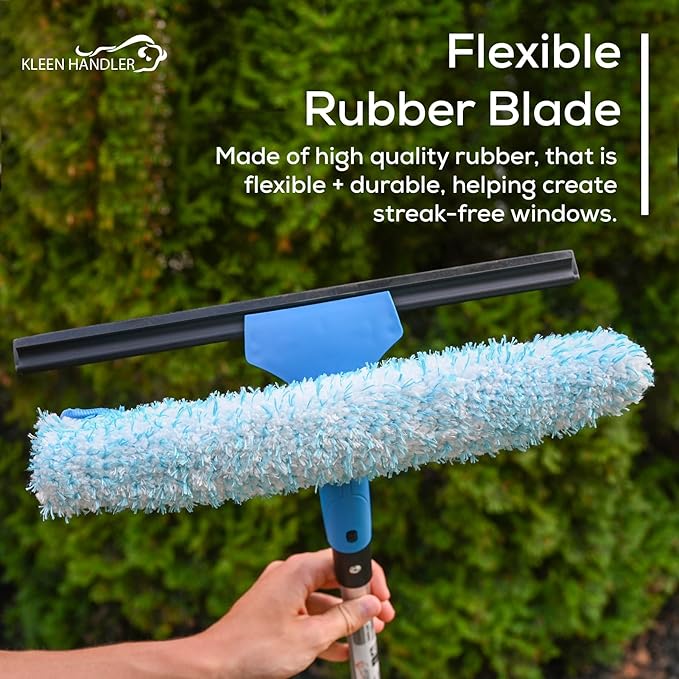 Kleen Handler Professional 2-in-1 Squeegee for Window Cleaning Tool Combo - 14" Squeegee & Microfiber Scrubber Sleeve, Window Glass Cleaning Kit for Commercial & Residential Use