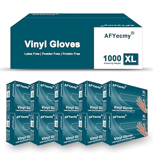 Clear Vinyl Gloves, Powder-Free & Latex-Free, Disposable Clear Gloves, Cleaning Gloves,5 Mil, 1000 Count, X-Large