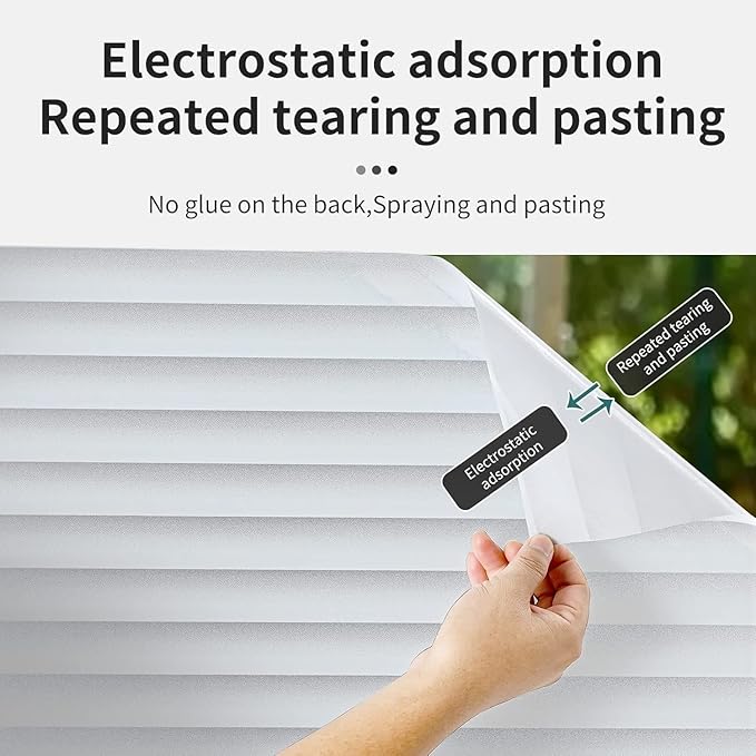 DERZGAO Window Privacy Film with Installation Tools, Static Cling, Anti UV, Heat Control, Ideal for Home Shower Office Glass Door (Blinds Pattern, 35.4X118.1Inch)