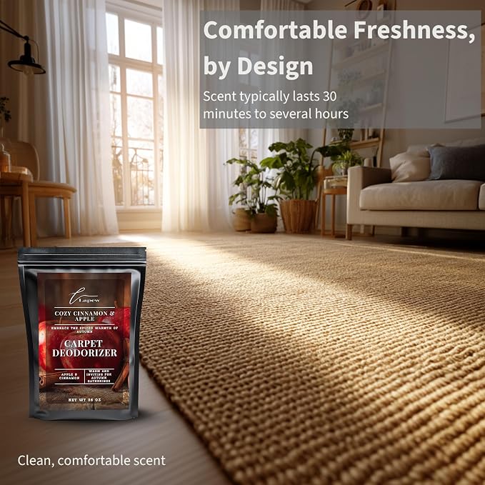 Lapew Cozy Cinnamon & Apple Carpet Deodorizer Powder - Pet Safe Freshener for Vacuuming | Scented Odor Eliminator for Home | 36 oz