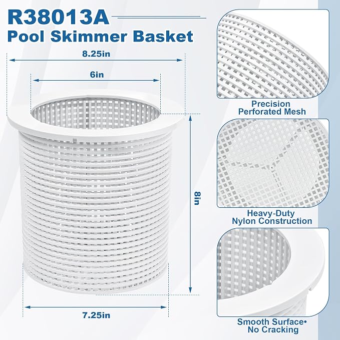 BigHead R38013A Pool Skimmer Basket Compatible with Pentair American Admiral for Inground Heavy Duty Pool Skimmer Basket Replacement for R38013A V38-135 V38-135 V38-136 (White)