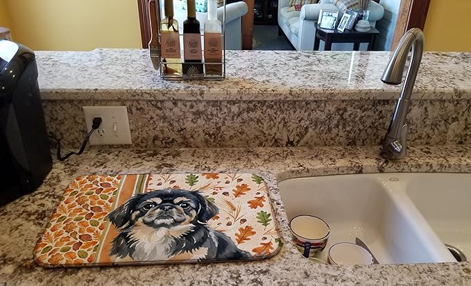 Caroline's Treasures Black and Tan Pekingese Heirloom Fall Dish Drying Mat Absorbent Dish Drying Mat Pad for Kitchen Counter Dish Drainer Mat for Countertop, 14 x 21", Multicolor
