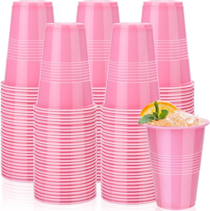 Kochorie 50 Pack Disposable Plastic Cups 16 Oz Solid Color Drinking Cups Party Supplies Strong and Sturdy Drinkware Cup For Birthday, Wedding, Baby Shower, Gender Reveal Party& Daily Use, Pink