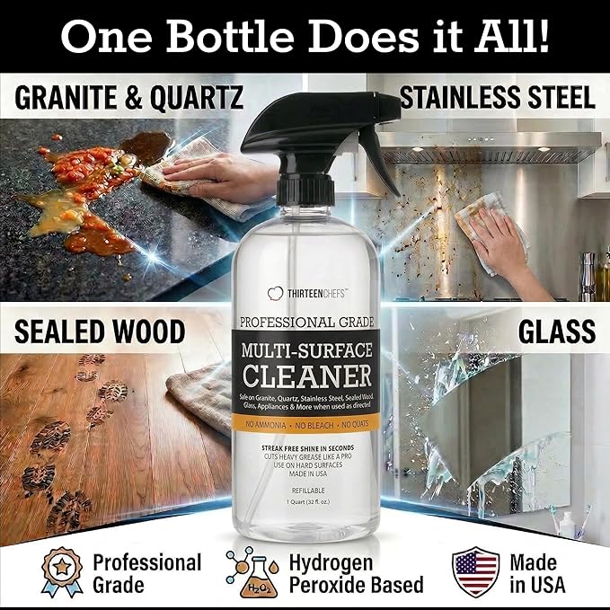 Ultimate Kitchen Care Bundle by Thirteen Chefs – Wood, Stone, All Purpose Cleaner & Stainless Steel Protection Kit
