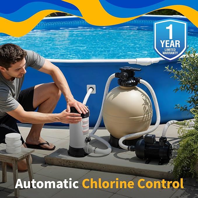 Blue Wave NA3424 In-line Automatic Chlorine Feeder for Above Ground Pools, 9-Pound,Gray,Black