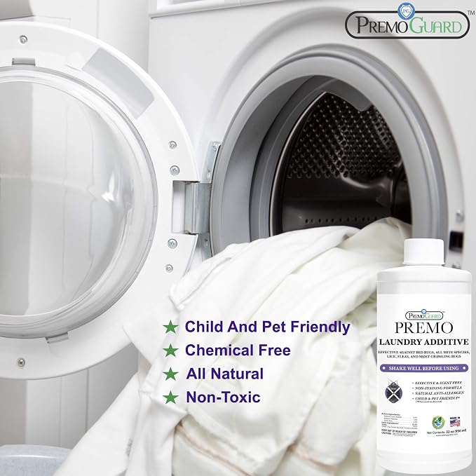 Bed Bug & Mite Laundry Detergent Additive By Premo Guard – 32 oz – Child & Pet Friendly – Stain & Odor Free – Best Natural Non-Toxin Treatment
