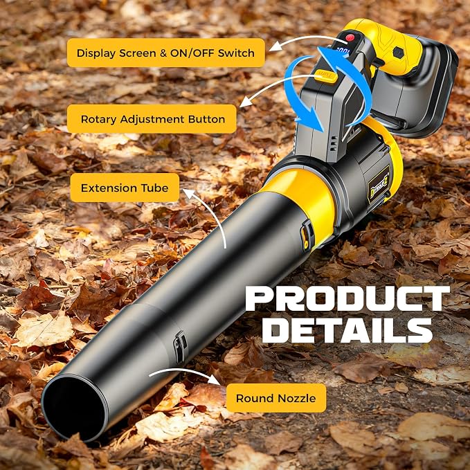 DIYtoolifz Cordless Leaf Blower Compatible with Dewalt 20V, 180° Rotated, 600 CFM Handheld Leaf Blowers, 3-Speed Brushless Motor, Lightweight Blower for Yard, Garden, Patio, NO Battery (Tool ONLY)