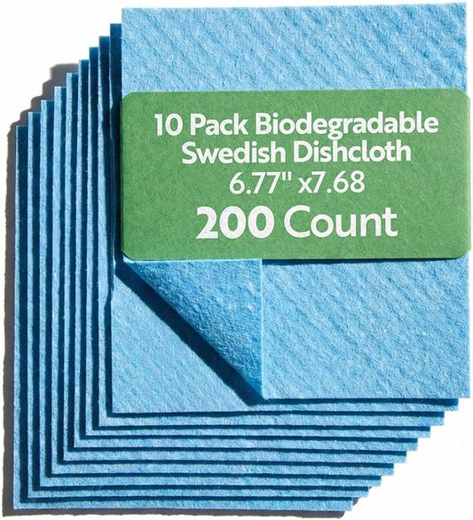 Restaurantware Swedish Dishcloths Pack of 200 Cellulose Reusable Absorbent Blue Kitchen Towels, Washable Quick-Dry Dish Towels, Sustainable Blue Cleaning Cloths Super-Absorbent Biodegradable Odorless