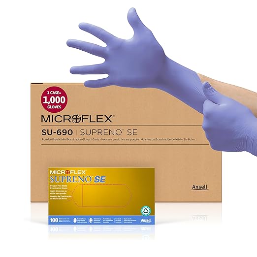 Microflex Supreno SE Nitrile Glove, Powder Free, 9.6" Length, 4.7 mils Thick, X-Large (Pack of 1000)