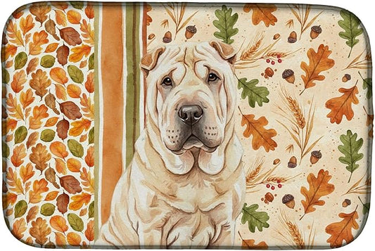 Caroline's Treasures Shar Pei Heirloom Fall Dish Drying Mat Absorbent Dish Drying Mat Pad for Kitchen Counter Dish Drainer Mat for Countertop, 14 x 21", Multicolor