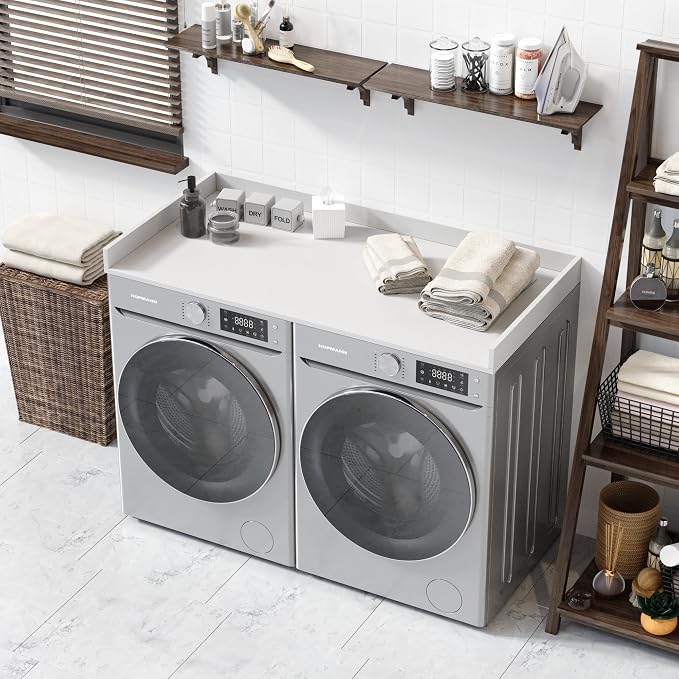 OfficeSimpli Washer Dryer Countertop, Made in USA, Non-Slip Pads, Laundry Room Wood Topper, Washer Dryer Cover for Top, Laundry Countertop, Laminate Finish (Glacier White, Standard (27.5" x 54"))