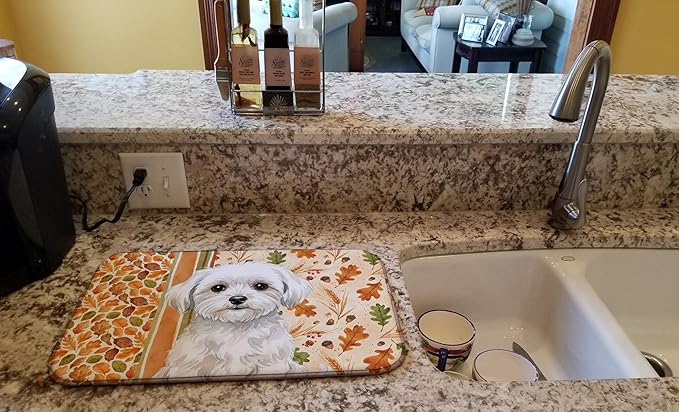 Caroline's Treasures Maltese Heirloom Fall Dish Drying Mat Absorbent Dish Drying Mat Pad for Kitchen Counter Dish Drainer Mat for Countertop, 14 x 21", Multicolor