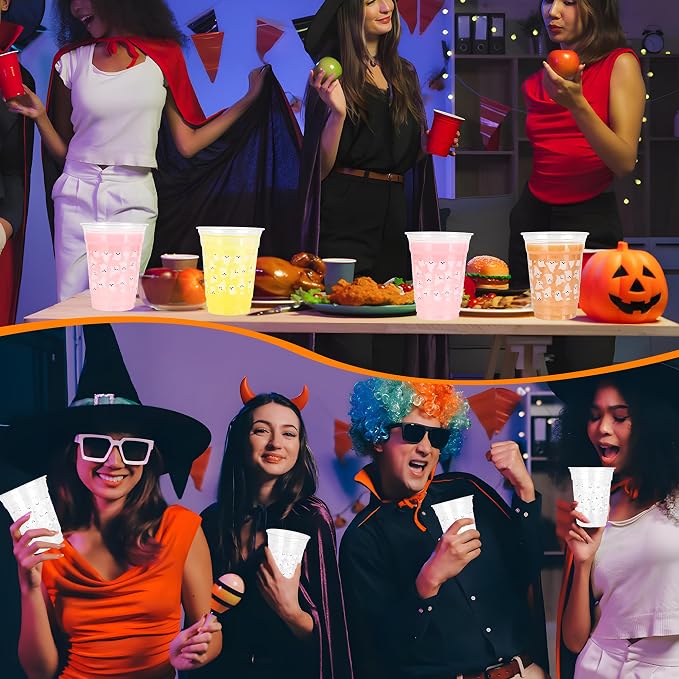 AimFun Halloween Ghost Plastic Cups White Black Ghosts Disposable Party Cup Cute Boo Spooky 12oz Clear Cups for Candy Beverage Snacks Birthday Baby Shower Party Supplies (100, Ghosts)