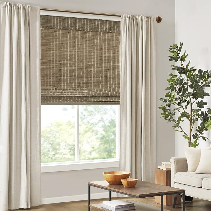 Madison Park Eastfield 100% Bamboo Cordless Roman Shades-Woven Wooden Privacy Panel, Light Filtering Easy Installation Window Blind Treatment, Bedroom, Living Room Decor, 31" W x 64" L, Natural Ash