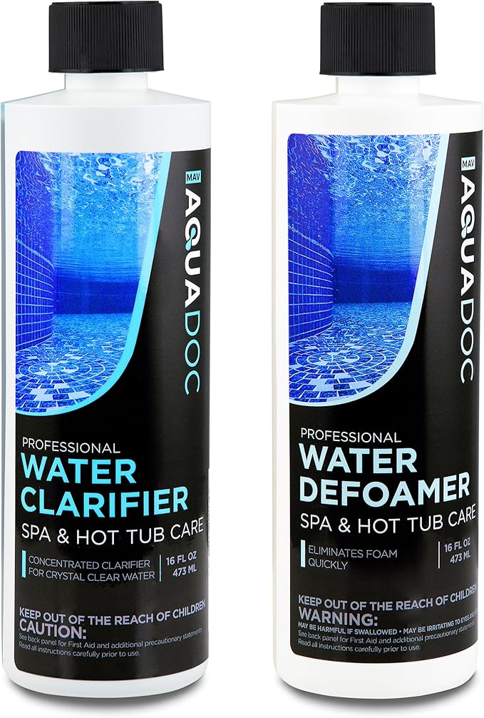 AquaDoc Spa Clarifier & Spa Defoamer Hot Tub Chemical Kit - Includes 16oz Water Clarifier & 16oz Anti-Foam for Hot Tubs