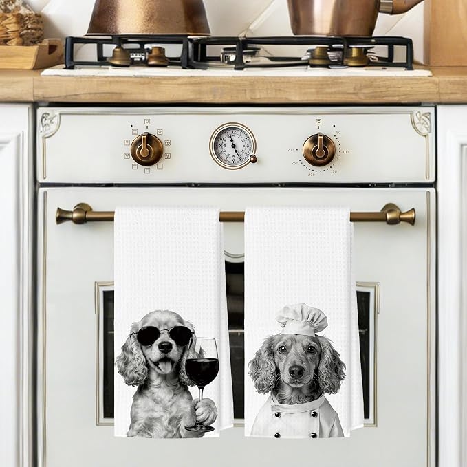 Funny Cocker Spaniel Kitchen Towels Set of 2, Dog Kitchen Bar Accessories, Dog Chef Gifts for Women Decorative Hand Towels for Kitchen Decor, Cocker Spaniel Lovers Dish Tea Towel, 16x24 Inch