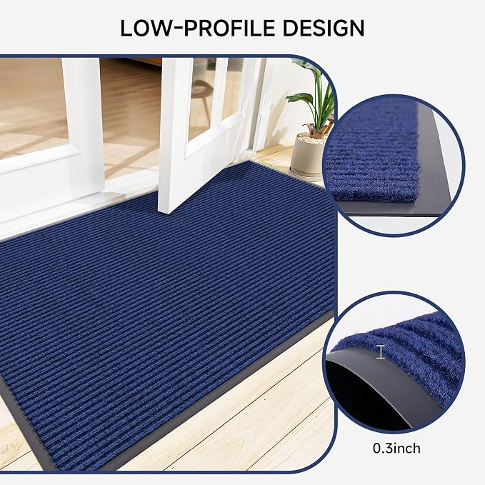 100pointONE Front Door Mat, Heavy Duty Indoor Outdoor Doormat, 72" x 48" Low Profile Outdoor Mats for Home Entrance, Stain and Fade Resistant Shoe Scraper Mat, Ideal for High Traffic Area, Blue