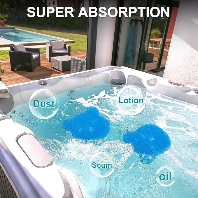 M METERXITY 2-Pack Hot Tub Scum Absorber, 12x12 Cm/4.7x4.7 Inch Sponge Little Bear Pattern Scum Balls for Spa, Bathtub and Swimming Pool to Soak Up Oils Bathtub Accessories [Blue]