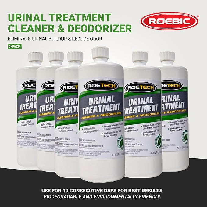 Roetech UT-Q Urinal Drain Cleaner, Urine Odor Eliminator and Deodorizer with Bacteria, Liquid Treatment Utilizes Ammonia, 32 fl oz (Pack of 6)