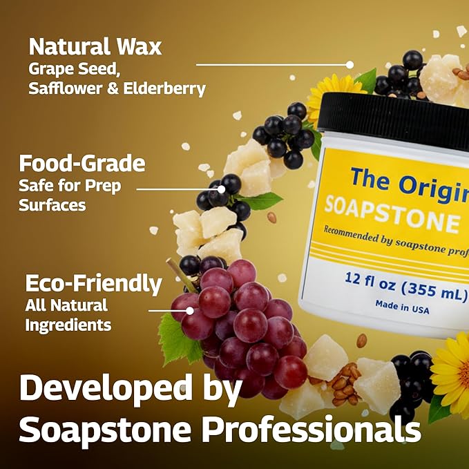 The Original Soapstone Wax | Food-Safe Natural Wax for Soapstone Countertops – Enhances & Darkens Stone, Long-Lasting Protection (12oz)