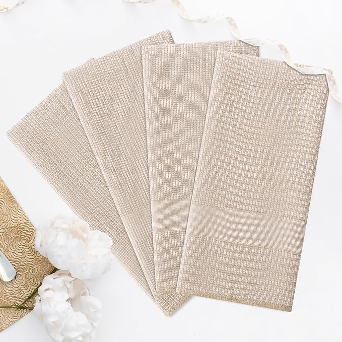 Homaxy Premium Kitchen Towels(18”x 28”, 8 Pack), Large Cotton Kitchen Hand Towels, Flat and Terry Dish Towels, 380 GSM Highly Absorbent Tea Towel Set with Hanging Loop, Khaki