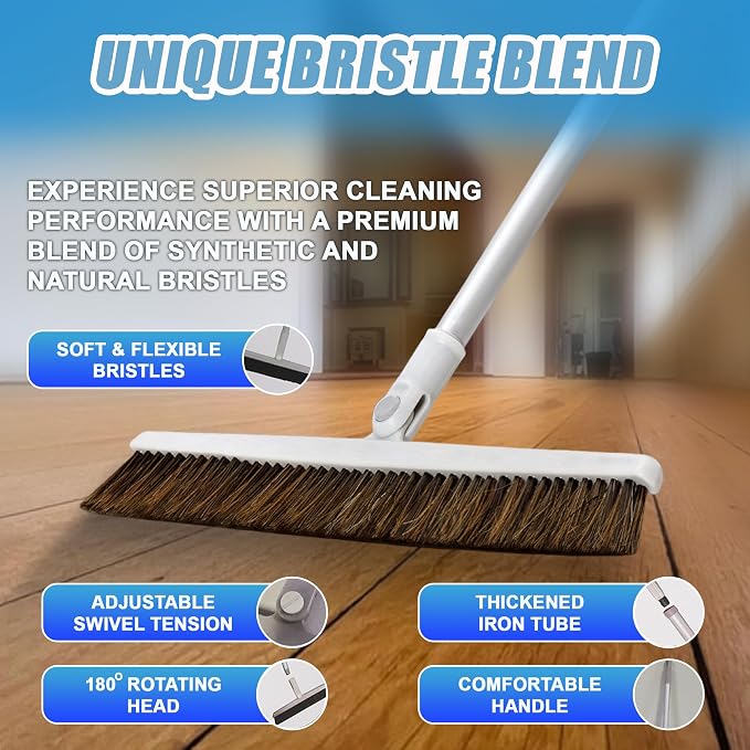 Broom for Hardwood Floors, 18" Swivel Head, 54" Handle Sweeper Lightweight Broom Easy Sweep Like Horsehair Broom