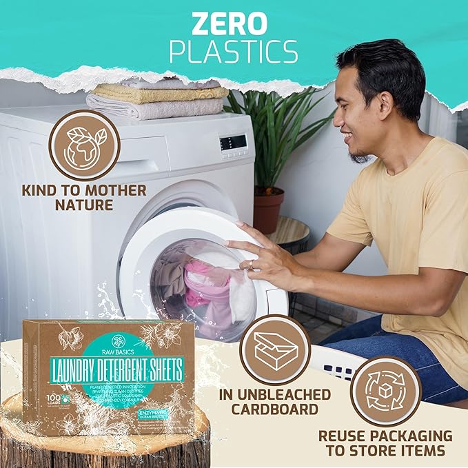 RAW BASICS Scent Boosters for Washer, Fresh Aroma and Laundry Sheets Ocean Breeze, 100 Loads