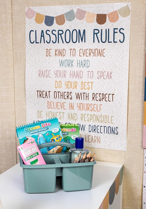Teacher Created Resources Calming Blue Portable Plastic Storage Caddy 6-Pack for Classrooms, Kids Room, and Office Organization, 3 Compartments