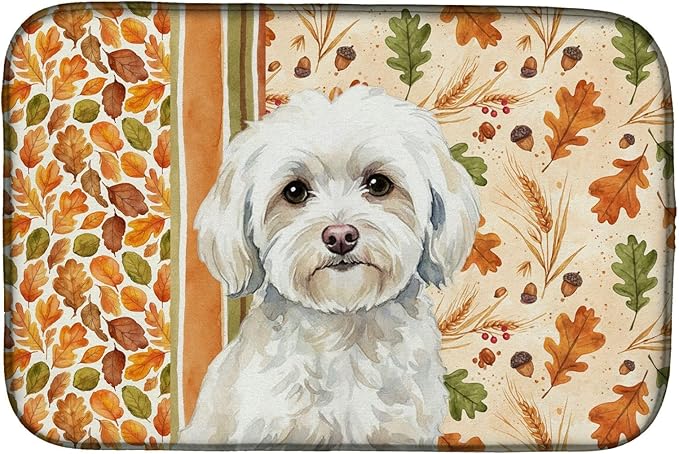 Caroline's Treasures White Havanese Heirloom Fall Dish Drying Mat Absorbent Dish Drying Mat Pad for Kitchen Counter Dish Drainer Mat for Countertop, 14 x 21", Multicolor