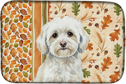 Caroline's Treasures White Havanese Heirloom Fall Dish Drying Mat Absorbent Dish Drying Mat Pad for Kitchen Counter Dish Drainer Mat for Countertop, 14 x 21", Multicolor