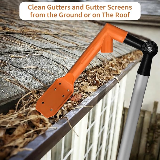 Longtor 12.9FT Gutter Cleaning Tools from Ground – Aluminum Extension Pole with Bendable Brush, Deep Scoop & Swivel Head, Telescopic Roof Cleaner for Gutters/Swimming Pool, No Ladder Required