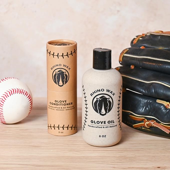Rhino Wax Baseball Glove Care & Maintenance Kit with Oil & Conditioner | Maintain baseball gloves with premium oil and conditioner that preserve glove quality, flexibility and extend glove life.