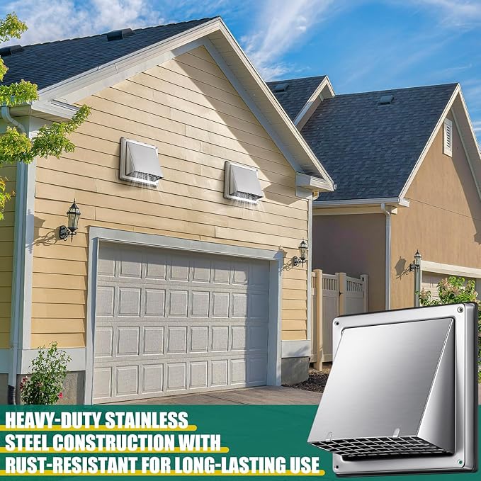 4'' Dryer Vent Cover Outside Exhaust Wall Vent Cover with Grille Screen Flap Stainless Steel Metal Exterior Dryer Hood Shroud for Outdoor House Pest Proof