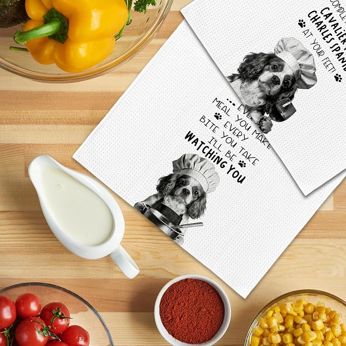 Cavalier King Charles Spaniel Dog Kitchen Towels 16x24 Inch Set of 2 | Cavalier King Charles Spaniel Lovers Gifts for Women Men Dish Tea Towels for Kitchen, Dog Lover Gifts Decorative Hand Towel