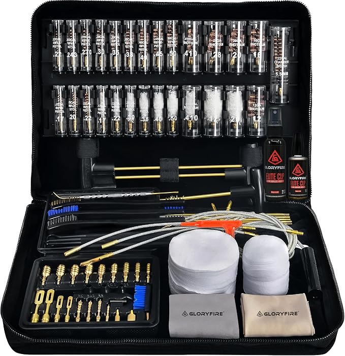 GLORYFIRE Universal Gun Cleaning Kit for Handgun Shotgun & Pistol,Elite Gun Cleaning Set with High-end Brass Brushes, Mops, Jags, Reinforced Rods and Gun Cleaning Snake&Ropes