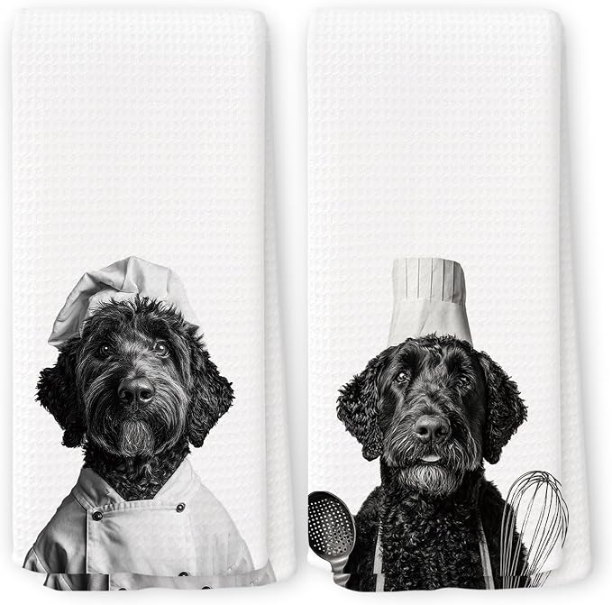 Funny Chef Black Goldendoodle Kitchen Towels Set of 2, Goldendoodle Gifts for Women Dish Tea Towels for Kitchen, Dog Mom Lovers Owner Gifts Decorative Hand Towel, 16x24 Inch