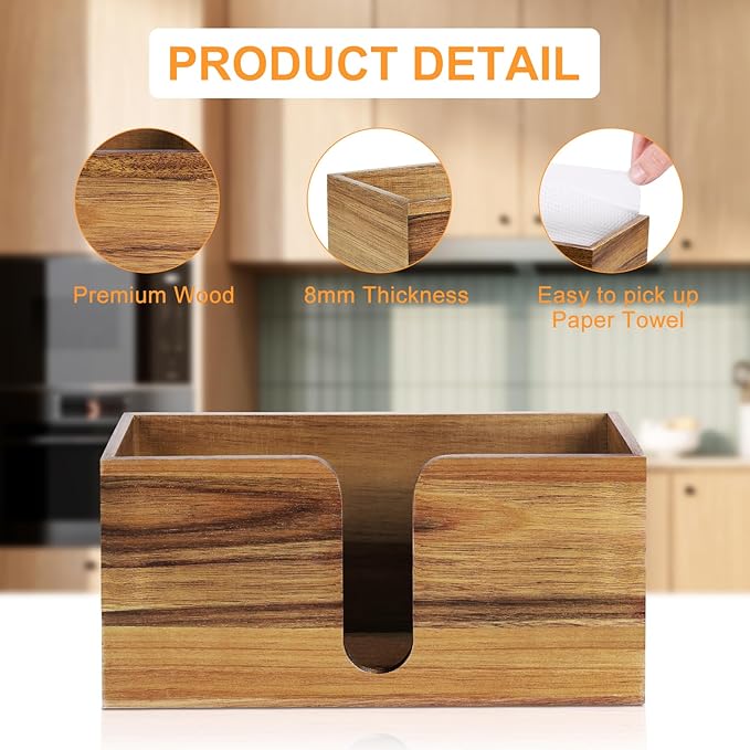 2PCS Paper Towel Dispenser Countertop, Acacia Wood Paper Towel Holder for Bathroom Folded Paper Towel Dispenser Clear Trifold Napkin Holder for Z-fold C-fold MultiFold Trifold - Home Kitchen